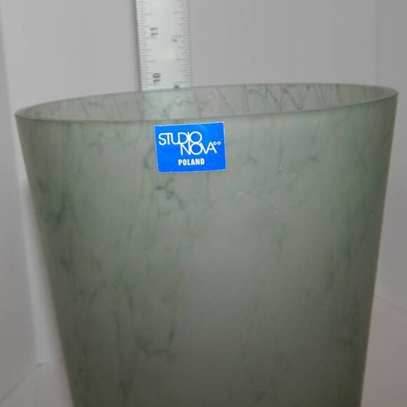 Vintage 10" Studio Nova Crackled Green Art Straight Vases Made in Poland - Picture 6 of 8